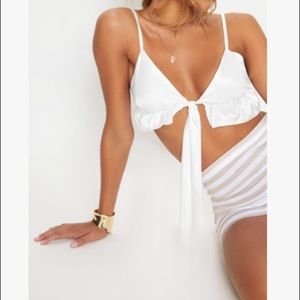 Cream satin tie from bralet and maxi skirt